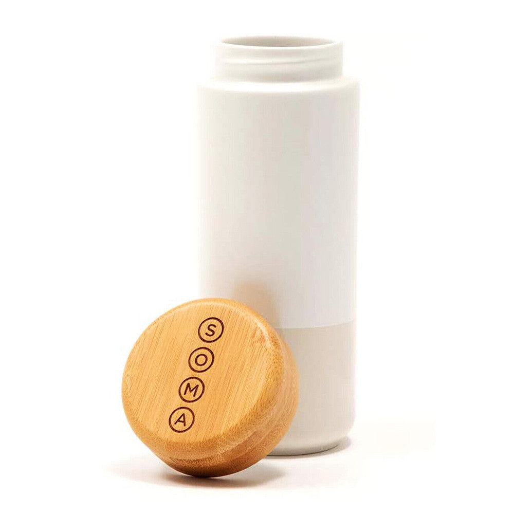 Soma Insulated Ceramic Mug With Bamboo Lid, Pearl, 12 Oz